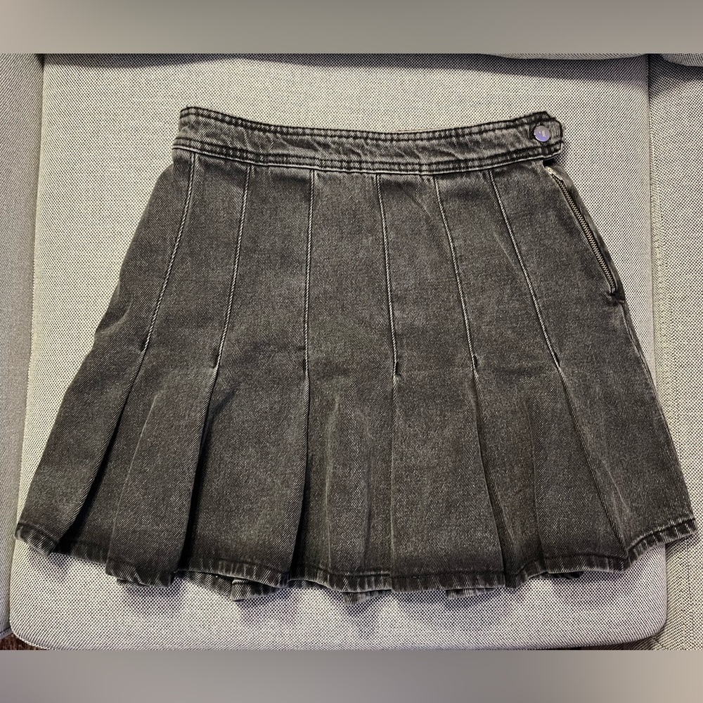Anthropologie NWT Skirt • Denim Pleated Skater Skirt Black Jean Skirt